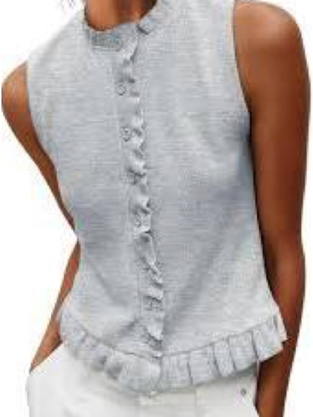 ZARA Gray Ribbed Ruffle Button Front Sleeveless Top